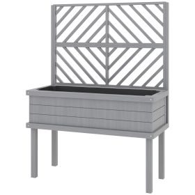 Elevated Wood Planter with Trellis for Climbing Plants, Raised Garden Bed with Legs and Drainage Holes, Gray