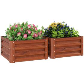 2 Piece Galvanized Raised Garden Bed, 2' x 2' x 1' Metal Planter Box, for Growing Vegetables, Flowers, Herbs, Succulents, Brown
