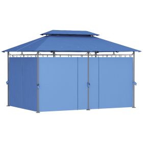 10' x 13' Double Roof Patio Gazebo, Outdoor Gazebo with Curtains, for Garden, Lawn, Backyard and Deck, Dark Blue