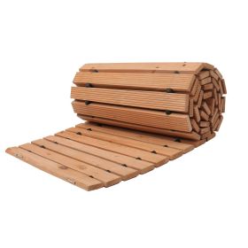 Wooden Garden Pathway, 8 ft x 17 in, Non-Slip Curved Garden Walkway, Roll Out Cedar Outdoor Walkway Path with Wire Rope Connection
