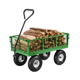 680 Lbs Steel Garden Cart on Wheels, Heavy Duty Garden Wagon Cart Pullable, Metal Outdoor Utility Yard Wagon Carts with 10" Tires