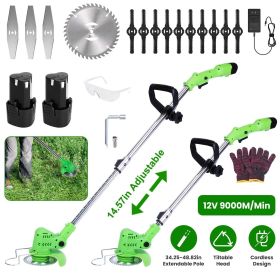 200W Cordless String Trimmer & Edger, 2Pcs 1200mAh Battery Weed Wacker with 3 Types Blades, Adjustable Length & Angle (34.25"-48.82")