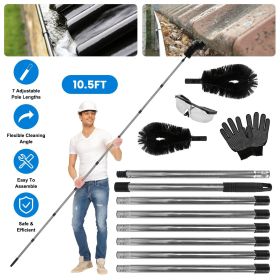 10.5FT Gutter Cleaning Brush With Telescoping Handle Rain Gutter Cleaner Extendable Gutter Cleaning Tool From The Ground with 2 Angled Brushes An
