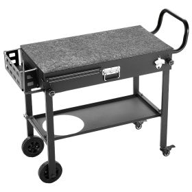 Outdoor Grill Cart, 31.0 x 17.0 inch Tabletop Size Grilling Table, Foldable Outdoor Cooking Table with Tissue Holder, Wheels, Magnetic Tool Rack