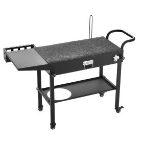 Outdoor Grill Cart, 31.0 x 17.0 inch Tabletop Size Grilling Table, Foldable Outdoor Cooking Table with Tissue Holder, Hooks, Wheels, Side Table