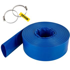 Discharge Hose, 1-1/2" x 100', PVC Fabric Lay Flat Hose, Heavy Duty Backwash Drain Hose with Clamps, Weather-proof & Burst-proof