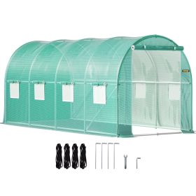 Walk-in Tunnel Greenhouse, 15 x 7 x 7 ft Portable Plant Hot House with Galvanized Steel Hoops, 1 Top Beam, Diagonal Poles