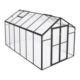Polycarbonate Greenhouse, 8 x 12 Ft, Outdoor Greenhouse with 2 Vent Windows, Pavilion Styled Greenhouse with Hinged Door