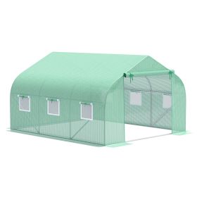 12' x 10' x 7' Outdoor Walk-in Greenhouse, Tunnel Green House with Roll-up Windows, Zippered Door, PE Cover, Heavy Duty Steel Frame, Green