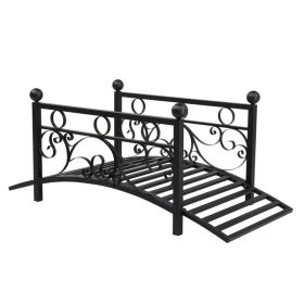 Metal Garden Bridge For Outdoor, Elegant Decorative Bridge With Powder-Coated Finish And Security Guardrail For Patio Pond Backyard Landscaping M (Option: Black)