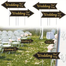 4 Pieces Wedding This Way Sign With Stake Black Golden Arrow Shaped Garden Signs Double Sided Corrugated Plastic Wedding Road Sign (Option: 4Pcs)