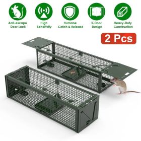 2Pack 15.35x4.72x3.94in 2-Door Humane Live Rat Trap Galvanized Iron Rodent Trap Cage Reusable For Home Garden Farm Warehouse (Option: ArmyGreen-2Pcs)