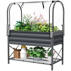 Raised Garden Bed with Legs and Cover, Metal Elevated Planter Box with Bottom Shelf and Liner for Vegetables, Dark Gray (Option: Dark Gray-1180x370x95 mm)