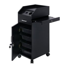 16mm Particle Board, ABS Tray,, Black Hair Salon Tool Cart (Option: Black)