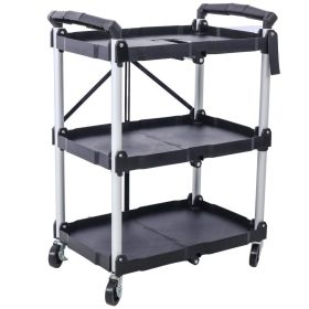 3-Layer Folding Collapsible Service Cart, Black, 50 Lb Capacity (Option: Black and Silver)