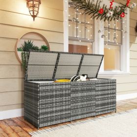 175 Gallon Outdoor Storage Box With Inner Liner, PE Rattan Wicker Deck Box With Pneumatic Bar Lift, Mixed Gray (Option: Mixed Gray)