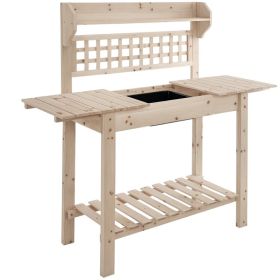 Outdoor Potting Bench Table, Wooden Workstation with Sliding Tabletop, Storage Shelf and Dry Sink, for Greenhouse, Garden, Patio, Natural (Option: Natural Wood-1080x250x470 mm)