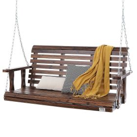Wooden Porch Swing 4.5 ft, Patio bench swing for Courtyard & Garden, Upgraded 880 lbs Strong Load Capacity (Color: Carbonization Color, Seat Length: 4.5 ft)