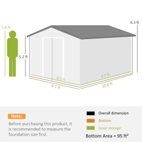 Metal Storage Shed Garden Tool House With Double Sliding Doors, 4 Air Vents For Backyard, Patio, Silver (Option: Silver and White)